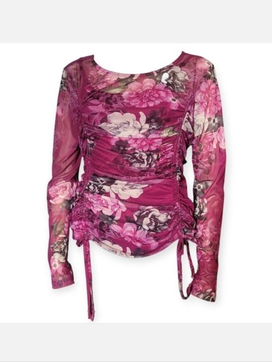 Vintage Tops - Vintage Y2K Ruched Sheer Mesh Floral Top Fairycore Romantic Club Wear M
